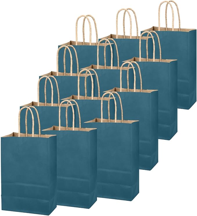 qiqee Classic Blue Gift Bag with Handles Bulk 24Pcs Paper Bags -8.3"x6"x3. 15" Party Favor Bags - Solid Color
