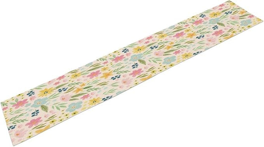 Floral Table Runner, Boho Style Watercolor Flower Green Leaf Plant Rectangle Table Decoration for Dining, Party, Holiday,13in（33cm） W * 108in（274cm） L