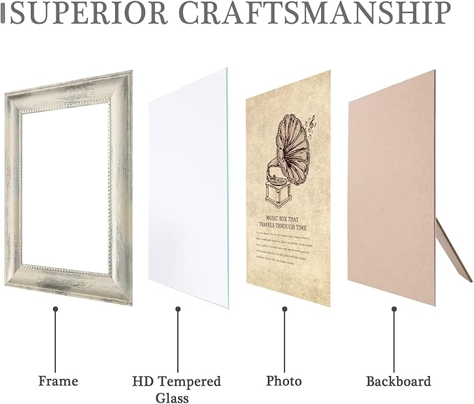4x6 Picture Frames Set of 4- Rustic Retro Photo Frame with Real Glass Wall Mount and Tabletop Display Family Friends Wedding Gift