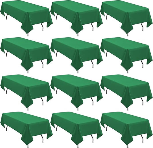 12 Pack 60 x 126 Inch Rectangle Tablecloth Green Polyester Tablecloth for 8 Ft Rectangle Tables, Washable Fabric Table Cloth for Wedding Dining Table Buffet Parties Camping