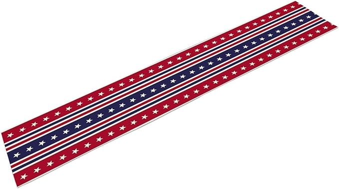 4th of July Table Runner, USA Flag Stars Stripes American Independence Day Red Blue White Stars Lines Print Table Cover for Farmhouse Kitchen Indoor Outdoor Home Party, 13x60inch