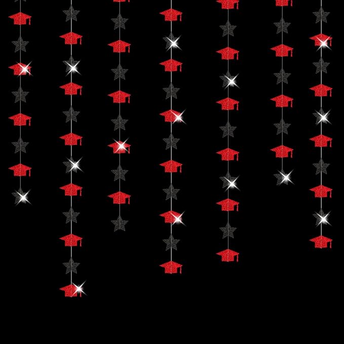 Red-Black Graduation-2025 Class Party-Decorations Garland - Congrats Grad Hat Star Banner Streamers,Senior High School Night College Congratulations Decor Supplies Ouruola