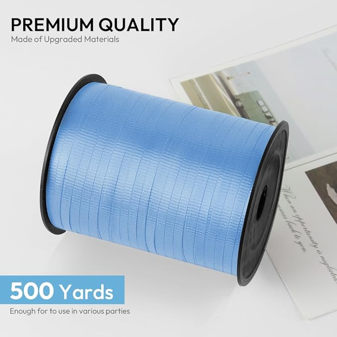 KMER LIFE Light Blue Crimped Curling Ribbon, 1/5" Wide x 500 Yards Christmas Curling Ribbons for Gift Wrapping, Party Decoration, Balloon String, Crafting, Balloon Ribbons for Florist Flower (1 Roll)