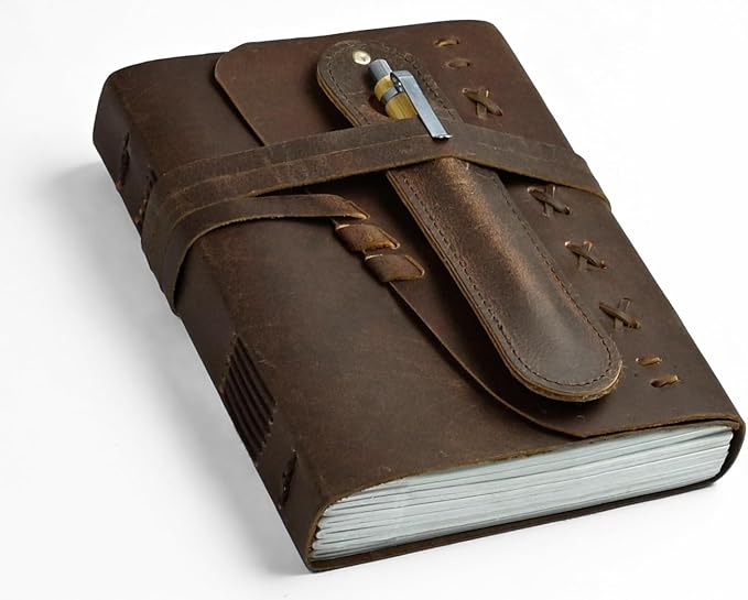 Leather Journal Notebook for Men & Women Daily Vintage Leather Bound Journal Travel Notebook 290 Lined Paper Diary Writing Journal Travelers Scrapbook Poetry Sketchbook Leather Gifts with Pen Holder