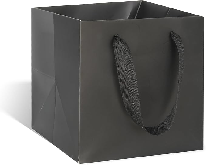 ADIDO EVA Black Square Gift Bags Large Size Square Bottom Paper Bags with Handles for Party Favor, Shopping Bag (12x12x12 In, 10 CT)