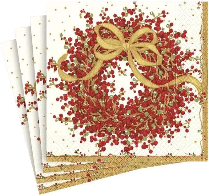 Caspari Entertaining Pepper Berry Cocktail Napkins, Red, 20-Pack