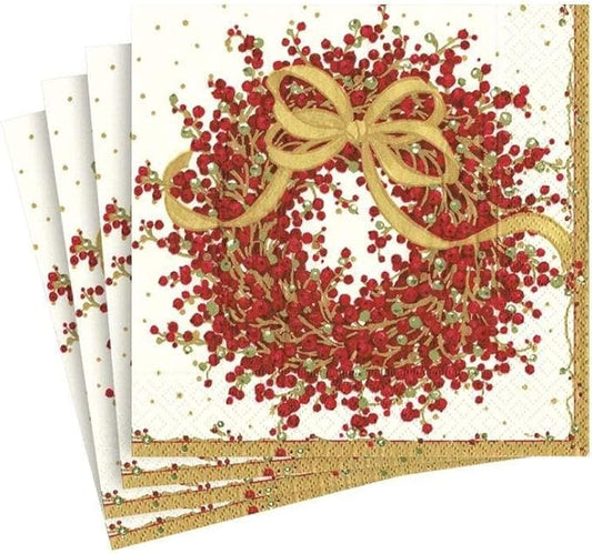 Caspari Entertaining Pepper Berry Cocktail Napkins, Red, 20-Pack