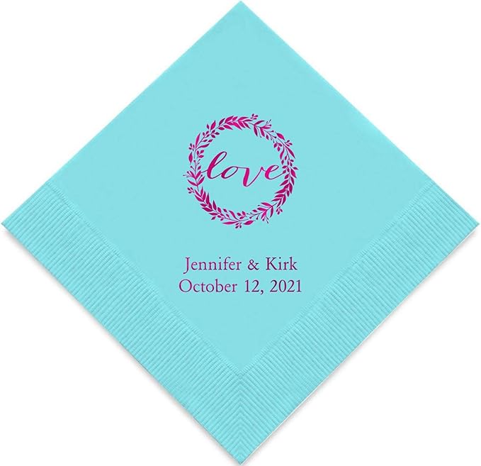 Weddingstar Personalized Printed Paper Napkins 3-Ply 50 Pack - Cocktail Sea Blue
