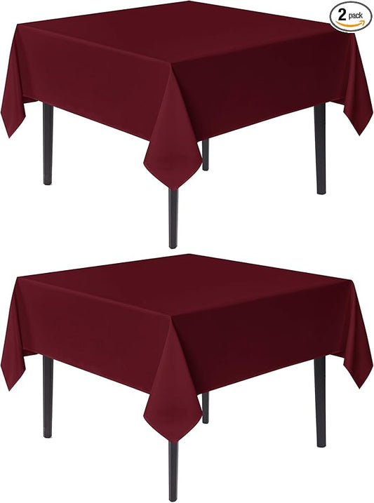 sancua Square Tablecloths 54x54 Inch Burgundy, 2 Pack - Fabric Table Cloth for Square or Round Tables, Washable Polyester Table Cover for Christmas Dinner, Holiday Party, Decorative Display Tables