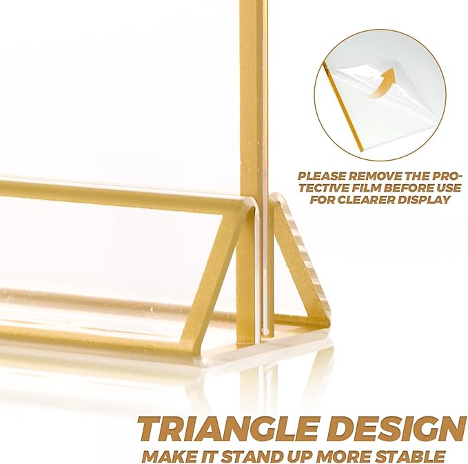 12 Pack Gold Acrylic Sign Holder 4x6 Picture Frame, Double Sided Gold Table Number Holder 4x6 Display Stand for Wedding, Home, Offices