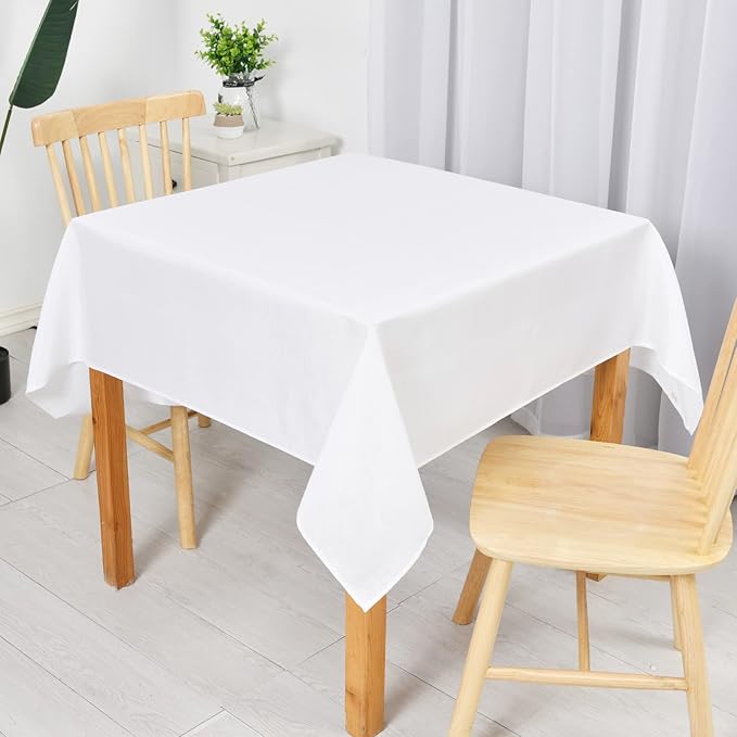 Hiasan Faux Linen Rectangle Tablecloth - Wrinkle and Stain Resistant Washable Table Cloth for Kitchen Dining Room Holiday Table Cover for Party Dinner, White, 54 x 80 Inch