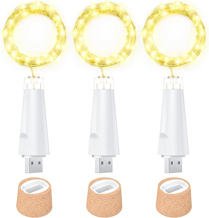 USB Bottle Lights Rechargeable Wine Bottle Fairy Lights Cork LED String Lights 20 LEDs Copper Wire for Table Party DIY Decor
