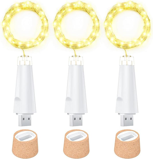 USB Bottle Lights Rechargeable Wine Bottle Fairy Lights Cork LED String Lights 20 LEDs Copper Wire for Table Party DIY Decor