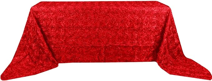 Efavormart 90"x156" Wholesale Rectangle Table Cover RED Grandiose Rosette 3D Satin Tablecloth for Wedding Party Event Decoration
