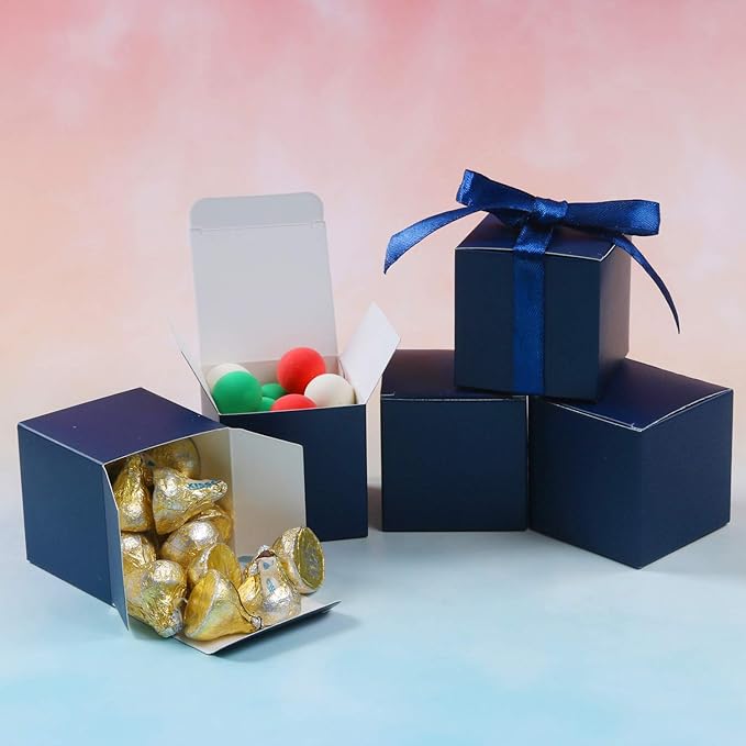 COTOPHER 60pcs Small Gift Boxes, Favor Boxes 2x2x2 inches Paper Gift Boxes with Ribbons Candy Box for Wedding Favors Baby Shower Bridal Shower Birthday Party (60pcs 2x2x2, Blue)