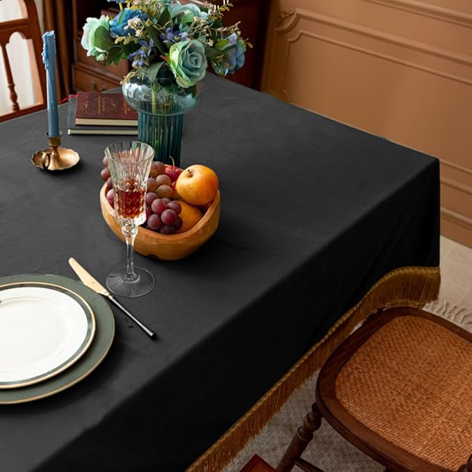 F-CHU Small Square Tablecloths 36 x 36 Inch Velvet Tablecloth Solid Black Small Round Table Cover for Nightstand End Bedside Table Tabletop Decoration，Black Tablecloth