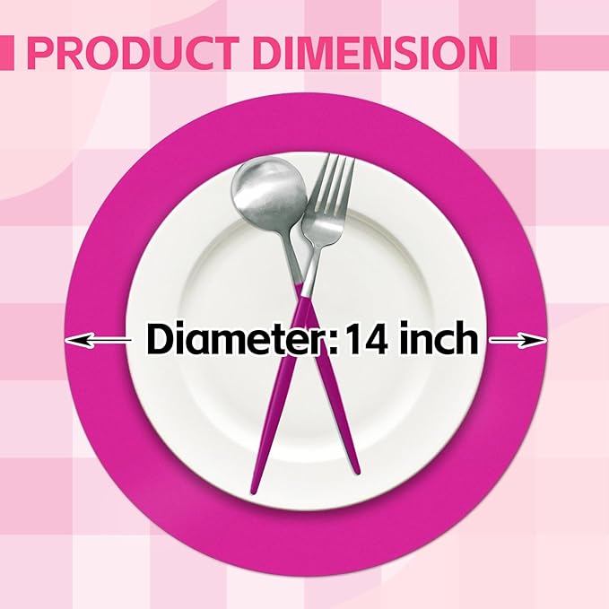 50 Pieces Hot Pink Paper Place Mats Round Disposable Table Mats Decorative Placemats for Wedding Bridal Shower Hot Pink Birthday Party Dining Decor