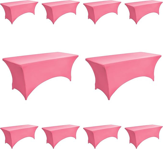 10-Pack 6ft Spandex Table Covers for Rectangle Standard Folding Tables - Wrinkle Resistant Stretch Tablecloths - Ultimate Fitted Table Protector for Parties, Banquet, Wedding