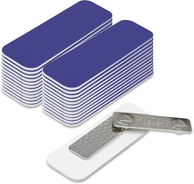 Blue Name Tag Blanks – 25 Pack, 1" x 3", Round Corners, Plastic DIY Engravable Badges with Magnetic Backing – All Quality Badges