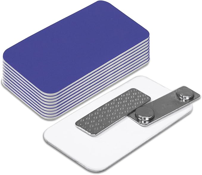Name Tag/Badge Blanks - 10 Pack - Blue 1-1/2" X 3", Round Corners, Magnetic Backing
