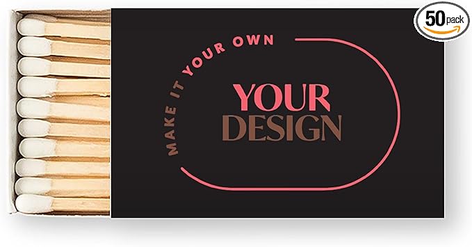 Weddingstar Matchboxes with Custom Printed Stickers for Wedding or Event - Upload Your Own Design - Pack of 50 Black