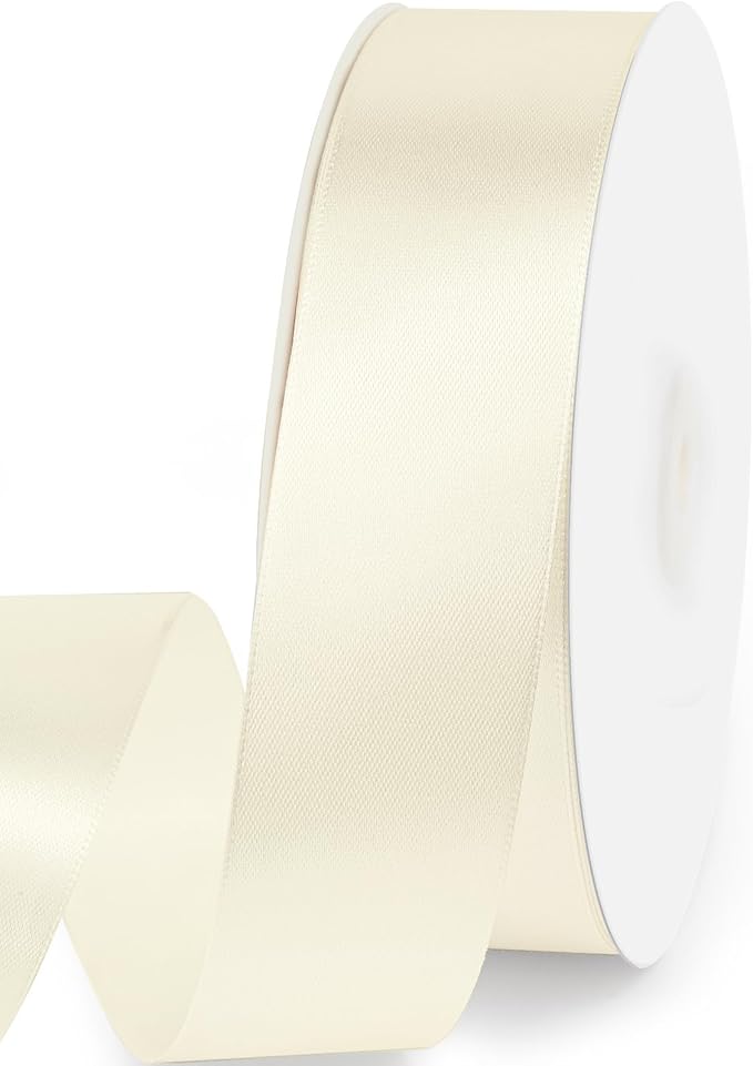 1-1/2" x 100 Yards Satin Ribbon - Ivory Silk Ribbon with Spool - Ideal for Gift Wrapping, Floral Bouquets, Crafts, Wedding Party Decorations, Christmas and Sewing Projects