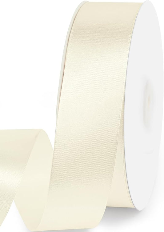 1-1/2" x 100 Yards Satin Ribbon - Ivory Silk Ribbon with Spool - Ideal for Gift Wrapping, Floral Bouquets, Crafts, Wedding Party Decorations, Christmas and Sewing Projects