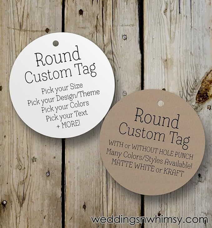 Custom Tags for Handmade Items, Personalized Tags for Favors, Customized Hang Tag for Clothing, Customized Gifts Wrapping Labels, Wedding Items Birthday Party Favors with String (Round Shape)