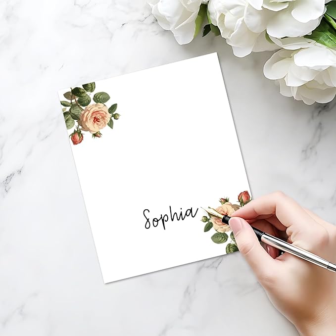 25 Pack Floral Place Cards, Editable Name Cards for Table Setting, Tent Cards Food Label for Dinner Party, Bridal Shower, Wedding, Baby Shower and Events -T05