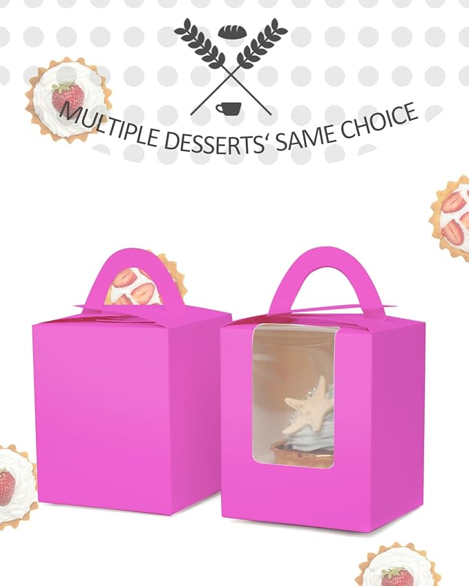 qiqee Roland Cupcake Boxes Individual Cupcake Holders Disposable 50pcs Single Cupcake Boxes with Window 3.7" 3.7"*4.5" Cupcake Containers