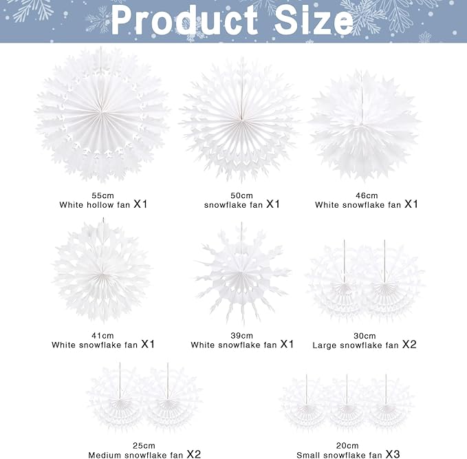 BestoFun 12 PCS White Paper Snowflake Decorations Frozen Birthday Party Supplies Winter Wonderland Party Decorations Christmas Large Snowflake Decorations Hanging Snowflake Decorations