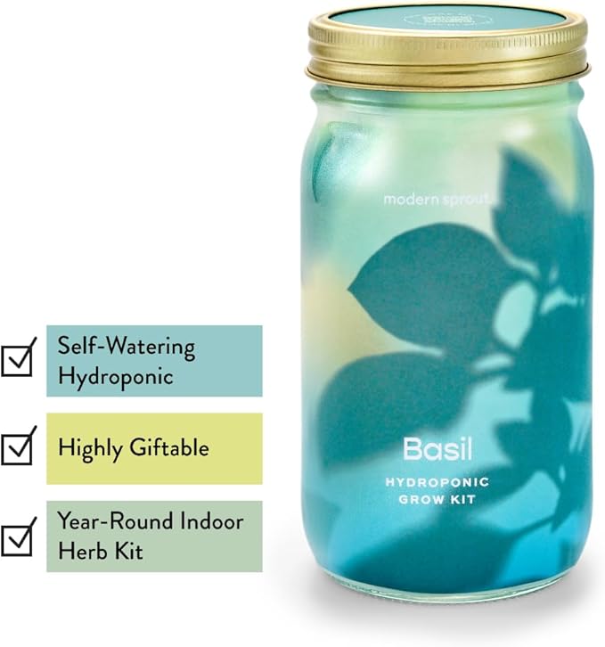 Modern Sprout New & Improved Mason Jar Grow Set, Indoor Herb Garden, Seed Starter Set, Organic Seeds, Hydroponic Growing (Basil + Lavender)