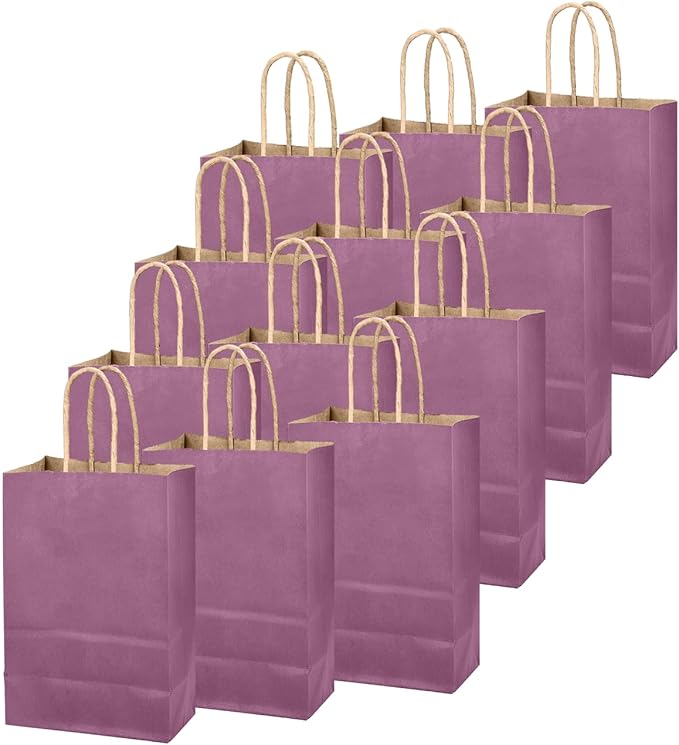 qiqee Purplish Red Gift Bag with Handles Bulk 24Pcs Paper Bags -8.3"x6"x3. 15" Party Favor Bags - Solid Color