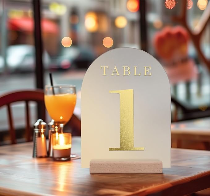 Frosted Blank Arch Acrylic Sign with Wooden Stands - 10 Pack DIY Customizable Sign Kit for Wedding Table Numbers, Restaurant Party Bridal Shower (6x8 Inch)