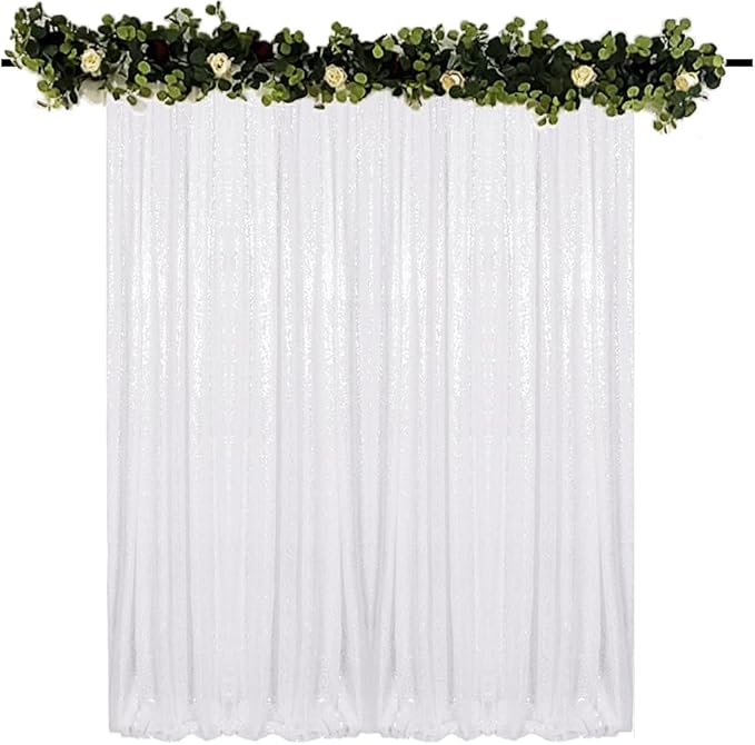 White Sequin Backdrop Curtain 10FTx10FT 1 Panel Glitter Background Drape Shimmer Wall Backdrop for Weddings Showers Photography Birthday Parties