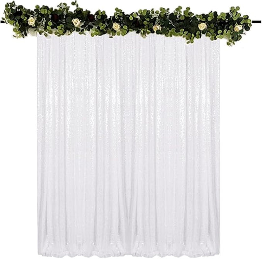 White Sequin Backdrop Curtain 10FTx10FT 1 Panel Glitter Background Drape Shimmer Wall Backdrop for Weddings Showers Photography Birthday Parties
