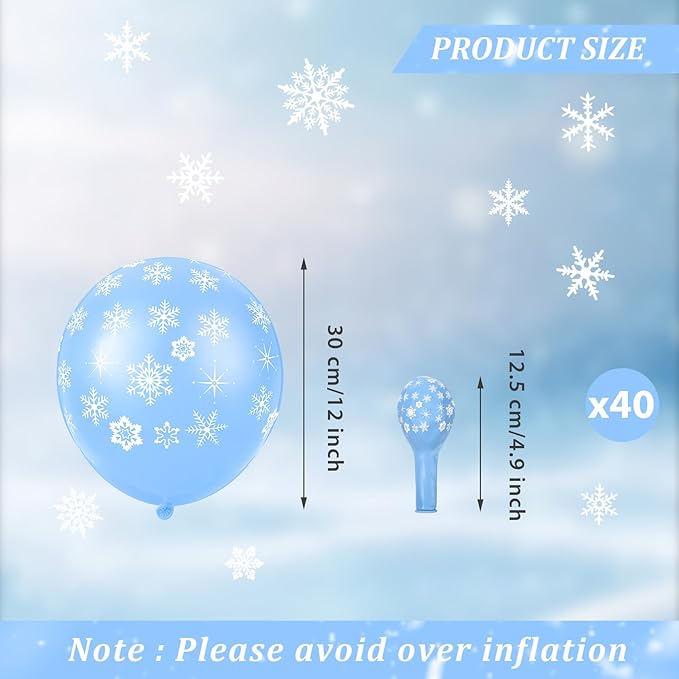 Skylety 40 Pieces Snowflake Balloons Bulk Winter Transparent Snowflake Latex Balloons for Christmas Birthday Wedding Party Decorations(Macaron Blue)