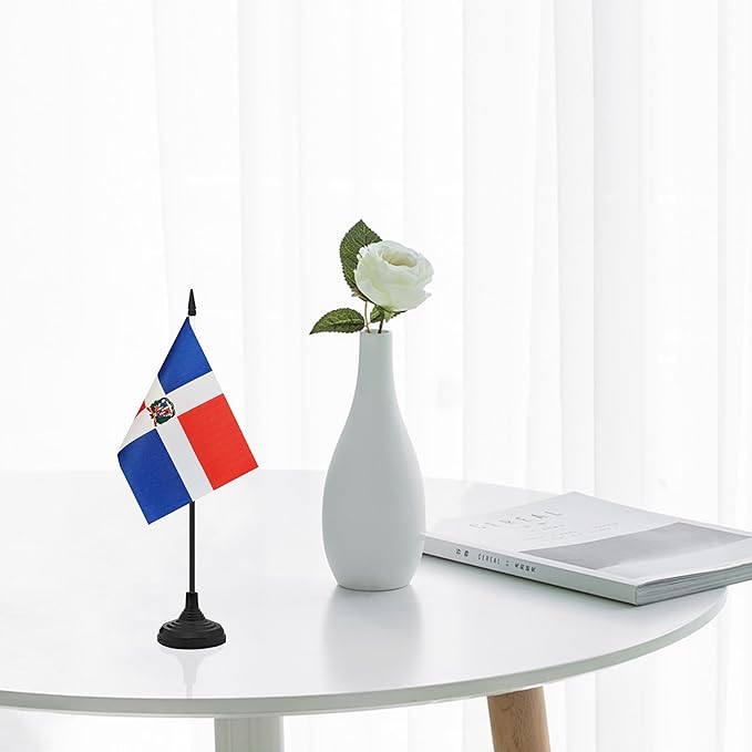 12 Pack Dominica Desk Flag Set, Dominican Table Office Flag, Small Miniature Desktop Flag With Black Pole and Black Base, Classroom, Offices Meeting Desk Decoration (Dominica)