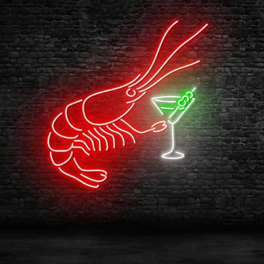 Shrimp Martini Neon Sign, LED Seafood Bar Light for Cocktail Lounge, Restaurant Decor, Neon Wall Decor for Food Truck Size:20inch