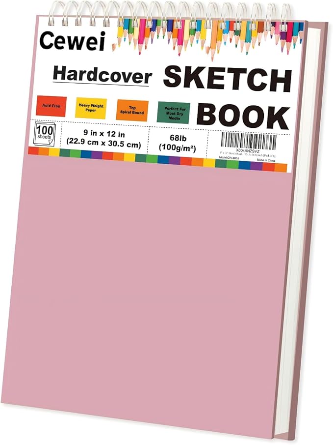 9"x12" Sketchbook Pink, 1 Pack-100 Sheets Cute Sketchbook for Girls, 68lb/100gsm Pink Sketch Book for Kids, Spiral Drawing Pad for Kid, Art Supplies for Kids 9-12 Girls.