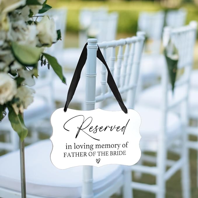 Acrylic Wedding Sign, Ring Bearer Sign, Reserved Seating Signs, for Father of The Bride, Rustic Wedding Decor Signs, Acrylic Wall Art With Ribbon for Chairs Weddings Decor and Event Party (White)