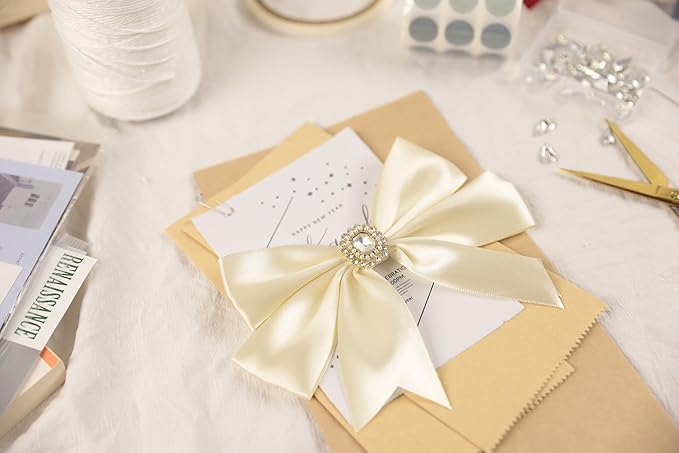 Beige Satin Ribbon 1-1/2 inch X Continuous 50 Yards, Single Face Polyester Ribbon Perfect for Gift Wrapping, Flower Bouquet, Wedding Decor, Crafts, Bow Making, Sewing and More