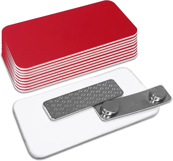 Name Tag/Badge Blanks - 10 Pack - Red 1-1/2" X 3", Round Corners, Magnetic Backing