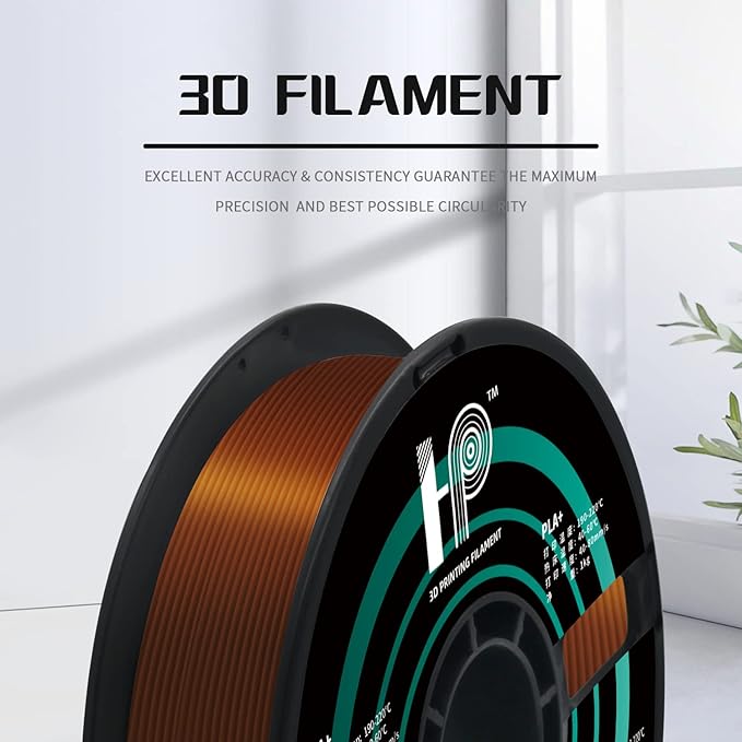 PLA Filament, Silk PLA, 3D Printer Filament, PLA Filament 1.75mm Dimensional Accuracy +/- 0.02mm, 1KG Spool (2.2 lbs), Fit Most FDM Printer (Silk Copper)