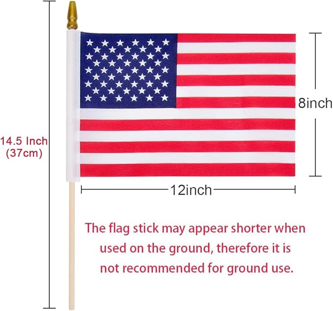 12 Pcs 8x12 Inch American Flags on Stick, Small US Wood Stick Flag with Kid-Safe Spear Top, American Flags for Outside, Memorial Day Decorations, 4th of July Decorations, Veterans Day Decor
