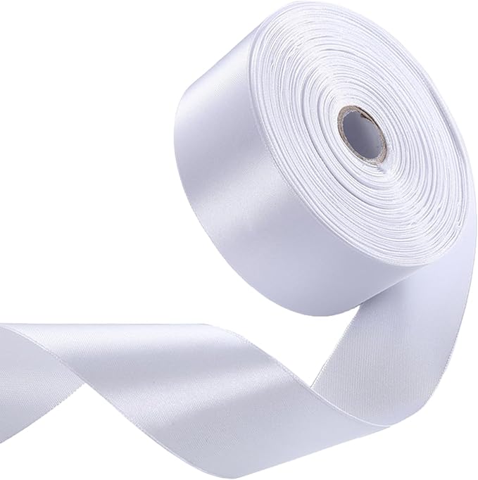 1-1/2" x 50 Yards White Satin Ribbon Single Faced Fabric Ribbons for Gift Wrapping, Crafting, Floral Arrangements, Flower Bouquet, Wedding, Home Decor