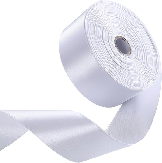 1-1/2" x 50 Yards White Satin Ribbon Single Faced Fabric Ribbons for Gift Wrapping, Crafting, Floral Arrangements, Flower Bouquet, Wedding, Home Decor