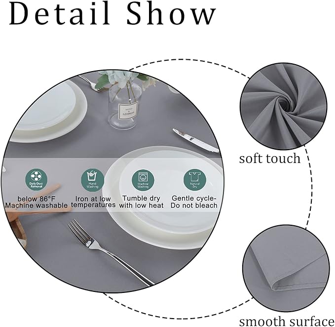 Fitable Square Tablecloth 60x60 inch Tablecloth Stain and Wrinkle Resistant Washable Polyester Table Cloth for Buffet Parties and Camping, Light Grey