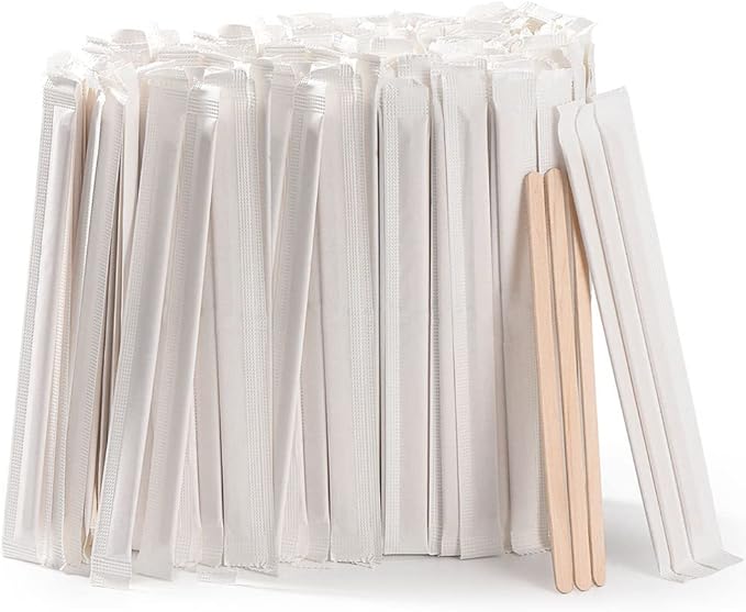 500pcs Individually Wrapped Wooden Coffee Stirrers - 5.5" Coffee Stir Sticks, Round End Disposable Stir Sticks, For Coffee, Cocktail and Hot Drinks