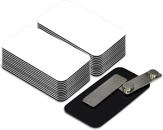 White Name Tag Blanks – 25 Pack, 1.5" x 3", Round Corners, Durable Plastic Badges with Magnetic Backing for Office & Events – All Quality Badges